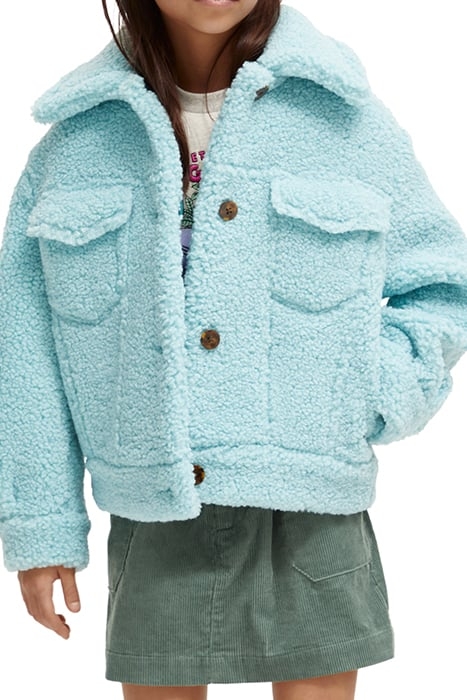 BOXY-FIT BONDED TEDDY TRUCKER JACKET ACOUSTIC BLUE 1