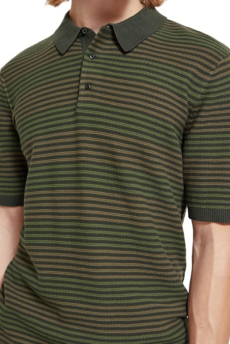 STRUCTURE KNITTED POLO IN ORGANIC COTTON MILITARY STRIPE 6