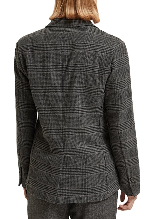 WOOL/ COTTON BLEND SINGLE-BREASTED BLAZER BLACK GREY CHECK 2