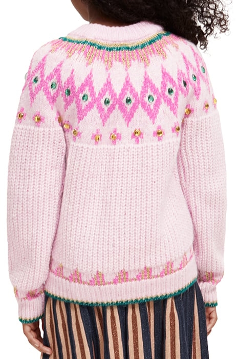 INTARSIA RHINESTONE PULLOVER DISCO PINK 2