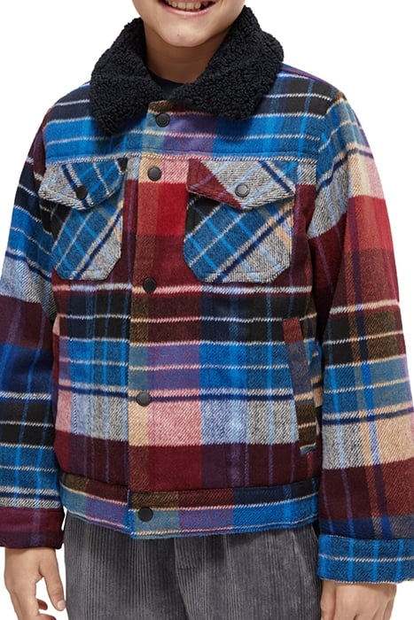 WOOL BLEND CHECK TRUCKER JACKET WITH REPREVE® FILLING BLUE M 8