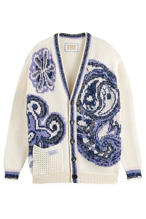 TAPE YARN INTARSIA CARDIGAN OFF WHITE 4
