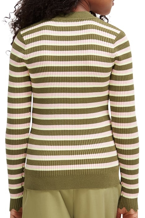 SLIM-FIT RIB STRIPE PULLOVER MILITARY PINK STRIPE 2