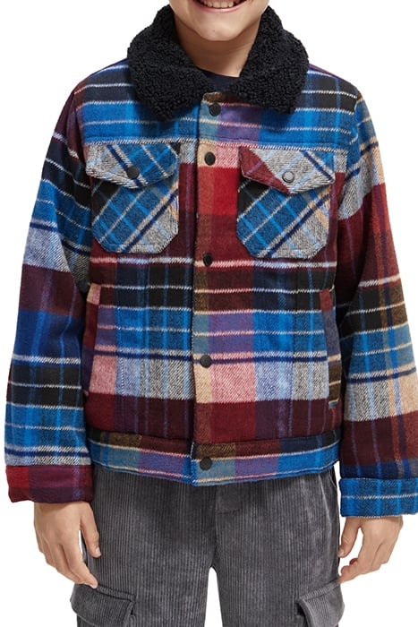WOOL BLEND CHECK TRUCKER JACKET WITH REPREVE® FILLING BLUE M 1