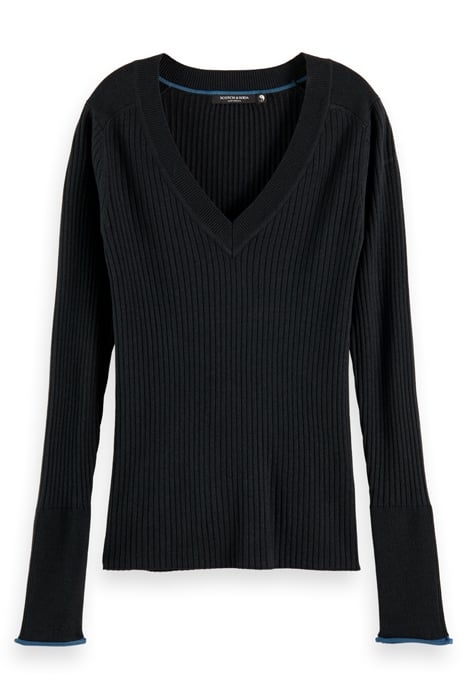 SKINNY RIB V NECK PULLOVER BLACK 4