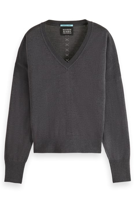 RELAXED V-NECK PULLOVER CHARCOAL MELANGE 4