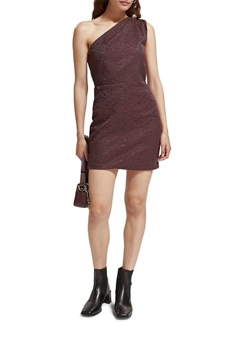 ONE SHOULDER MINI DRESS LEOPARD JACQUARD BORDEAUX 2