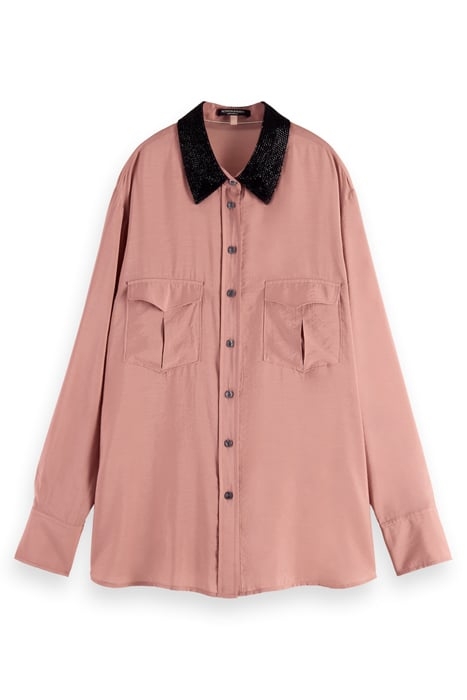 RELAXED FIT SHIRT WITH BEADED COLLAR AND CHEST POCKETS DUSTY 4