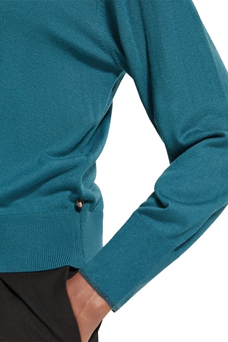 JACQUARD TRIM CREW NECK CARDIGAN DARK TEAL 7