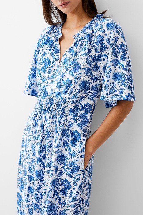 COSETTE SMOCK WAIST MIDI DRESS WHITE/BAJA BLUE 4