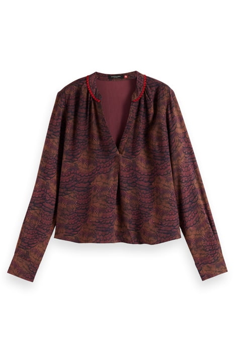 POPOVER TOP WITH STAND COLLAR FEATHER BORDEAUX 4