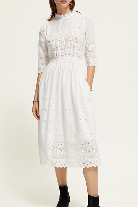 MIDI BRODERIE DRESS OFF WHITE 1