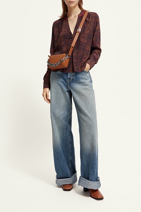 POPOVER TOP WITH STAND COLLAR FEATHER BORDEAUX 3
