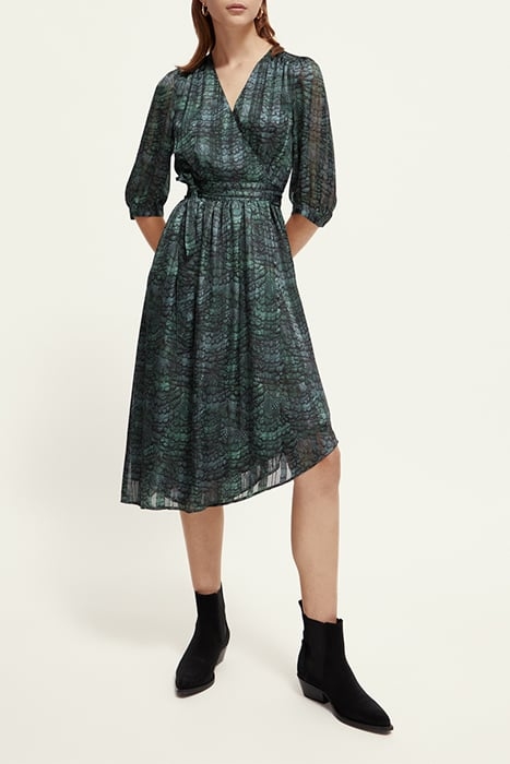 ASYMMETRIC WRAP DRESS FEATHER BOTTLE GREEN 2