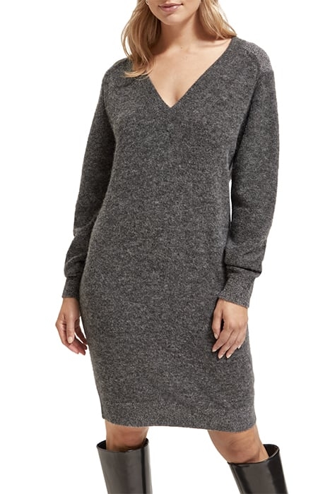 RELAXED V NECK KNITTED DRESS CHARCOAL MELANGE 1