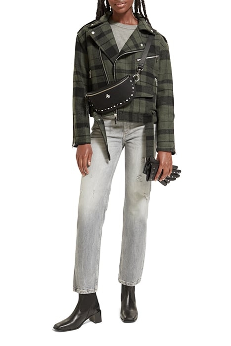 CANVAS+LEATHER BUMBAG WITH STUDS EVENING BLACK 2