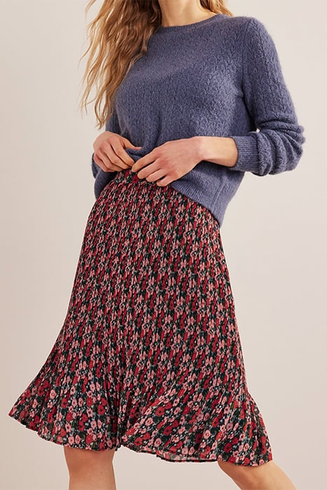 KNEE LENGTH PLISSE SKIRT MULTI, ABSTRACT POPPY SMALL 1