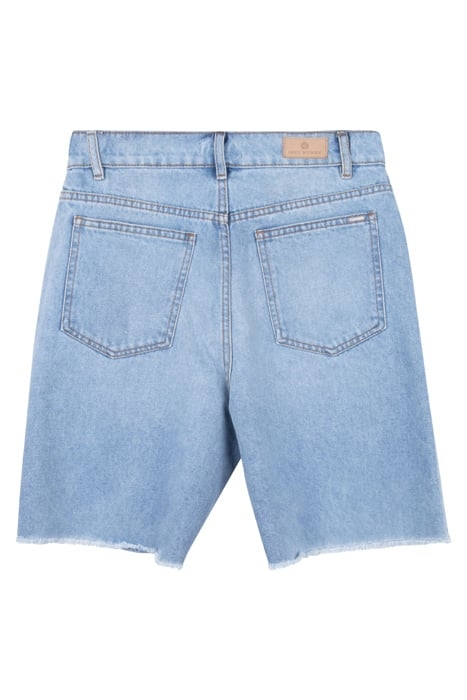 BLUE DENIM RAW-EDGE HIGH-WAIST SHORTS 4