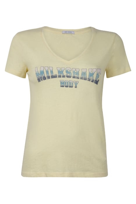 WOMEN'S YELLOW DEEP DYE SLOGAN IMAGE T-SHIRT 4