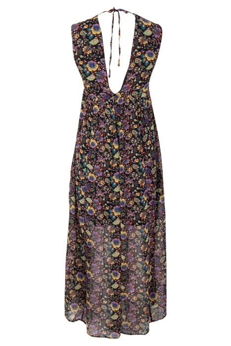 BLACK XL FLOWER PRINT BACKLESS LONG DRESS 3