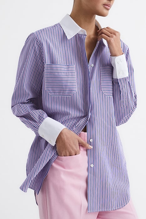 GRACE-CONTRAST BUTTON-DOWN SHIRT PURPLE/WHITE 1