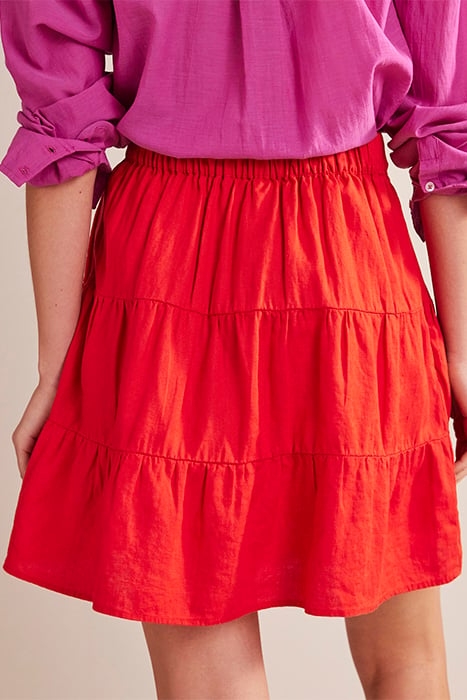 PULL ON TIERED LINEN SKIRT VERMILLION RED 2