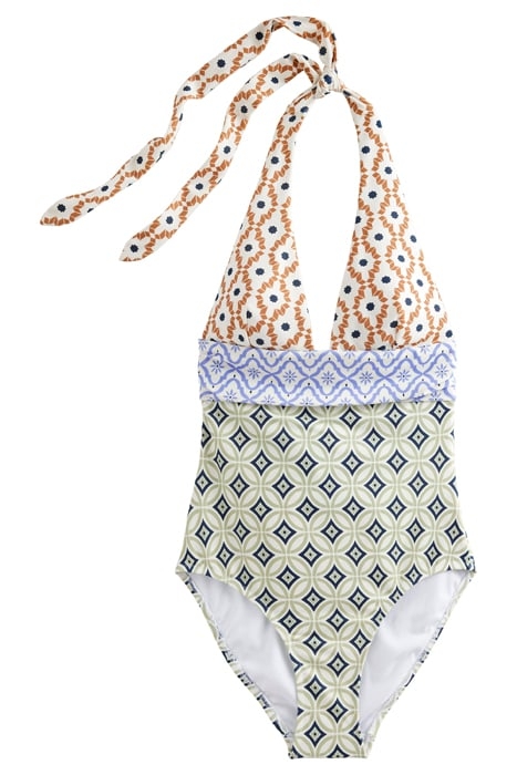 BOW DETAIL HALTER SWIMSUIT MULTI, GEO TRANCE 3