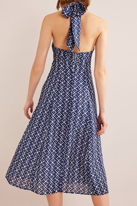 HALTERNECK CUT OUT MIDI DRESS PRUSSIAN BLUE, TRANQUIL GEO 2