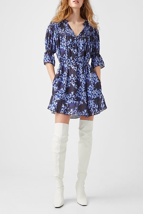 DIONNE GATHERED NK DRESS SEA BLUE/WINTER WHT 2