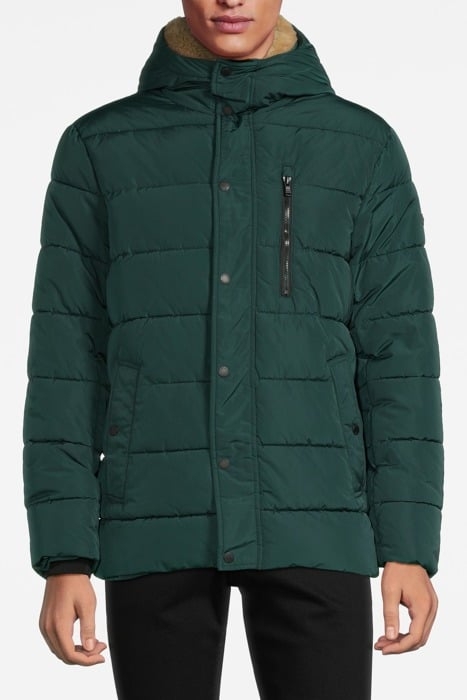 NYLON HOODED BOMBER DARK GREEN 1