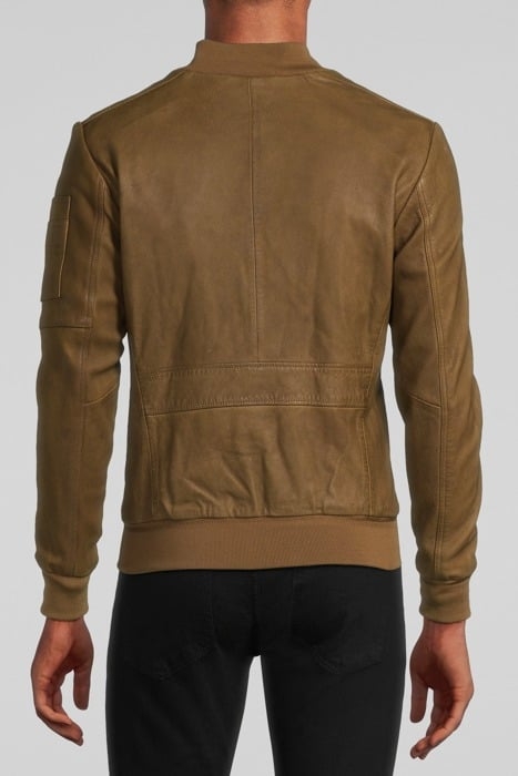 BEIGE LEATHER BOMBER JACKET WITH ZIPPED POCKETS BEIGE 2