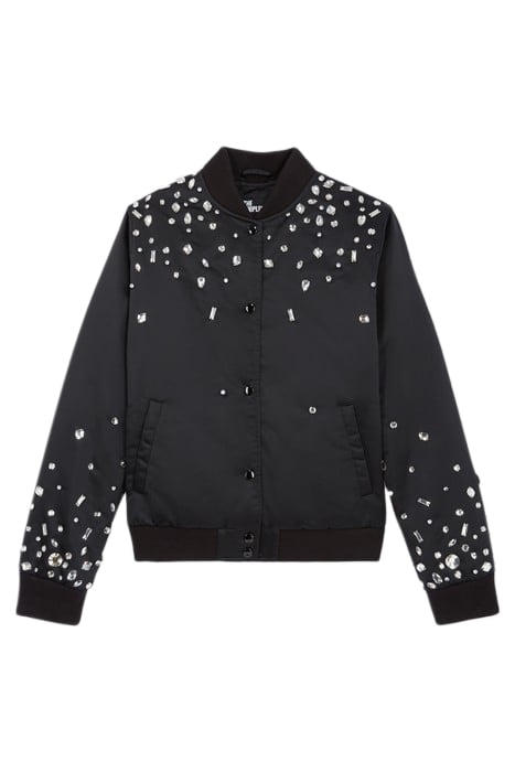 SATIN BOMBER WITH STRASS PEARLS BLACK 1