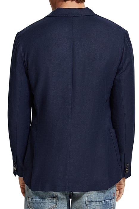 LINEN BLEND HERRINGBONE DOUBLE BREASTED BLAZER NAVY BLUE 2