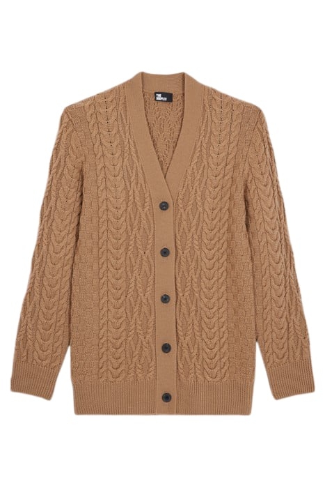 BUTTONED CARDIGAN IN BRAIDED WOOL CAMEL 4
