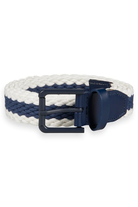 LEATHER-TRIMMED CANVAS CORD BELT OCEAN BLUE/ OFF WHITE 1