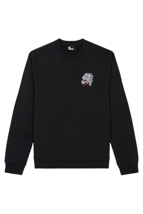 ROUND NECK SWEATSHIRT WITH TIGER CHEST EMBROIDERY BLACK 1