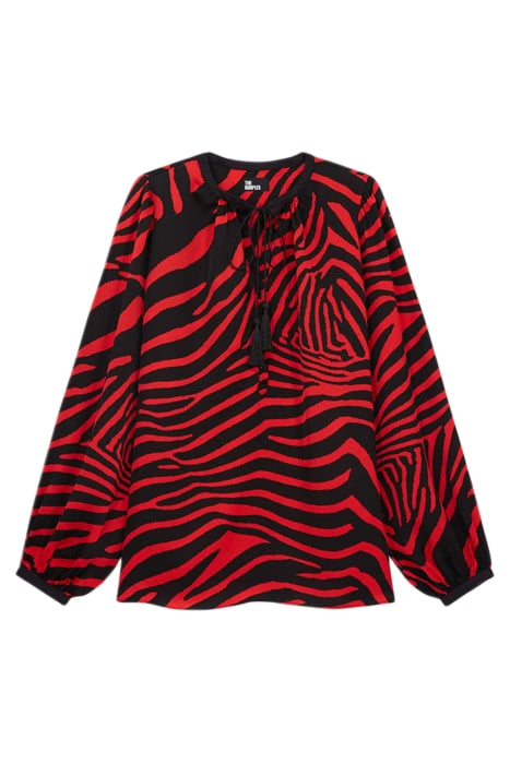 LOOSE ZEBRA PRINT BLOUSE BLACK - RED 1
