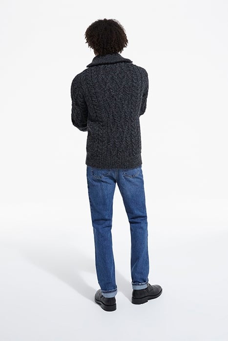 CABLE WOOL CAMPER NECK SWEATER BLACK DARK GREY 4