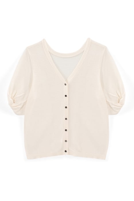 ECRU KNIT FRONT/BACK SWEATER, BUTTONED BACK 1