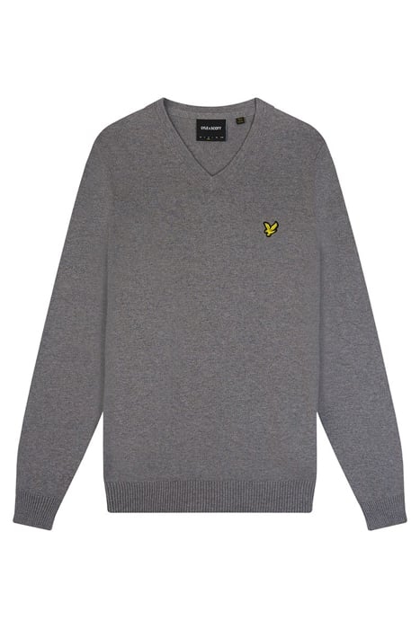 COTTON MERINO V NECK JUMPER MID GREY MARL 4