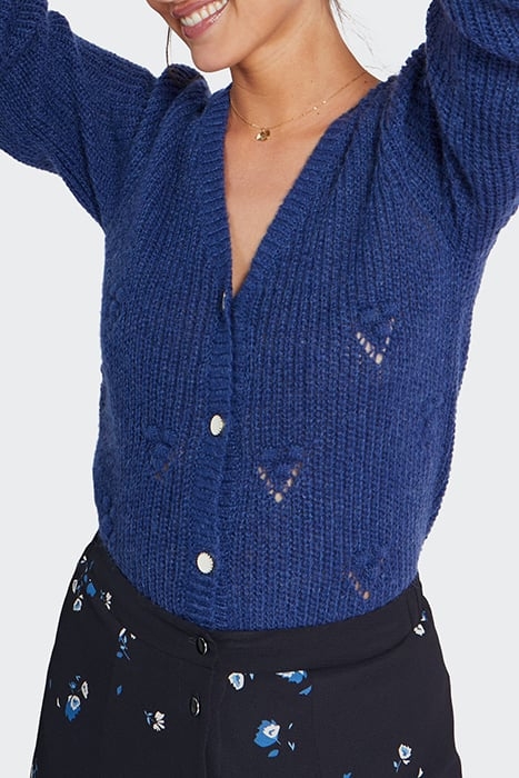 SAPPHIRE BLUE KNIT CARDIGAN WITH DECORATIVE STITCH BLUE 1