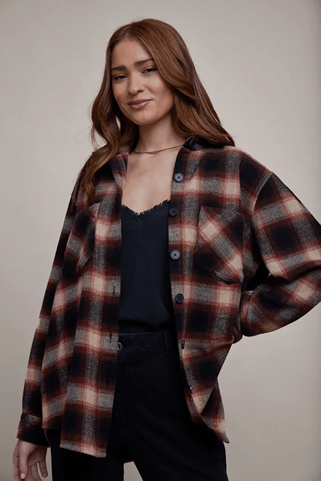 TWO POCKET OVERSIZE SHACKET HERITAGE RED PLAID 2