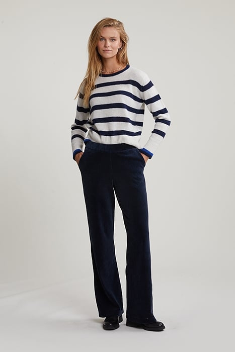 NAVY RIBBED VELVET PANTS ELASTIC BAND 3