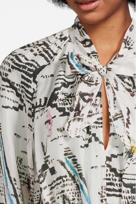 "GOOD VIBES" PRINT HABOTAI SILK DRESS AVORIO 4