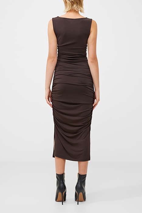 ROUCHED BOATNECK DRESS BROWN 2