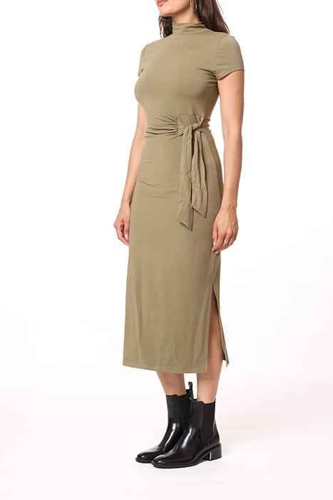 CAP SLEEVE MIDI FUNNEL NECK DUSKY GREEN 5