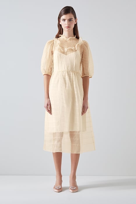 MADDIE PINTUCK MIDI DRESS ECRU 1