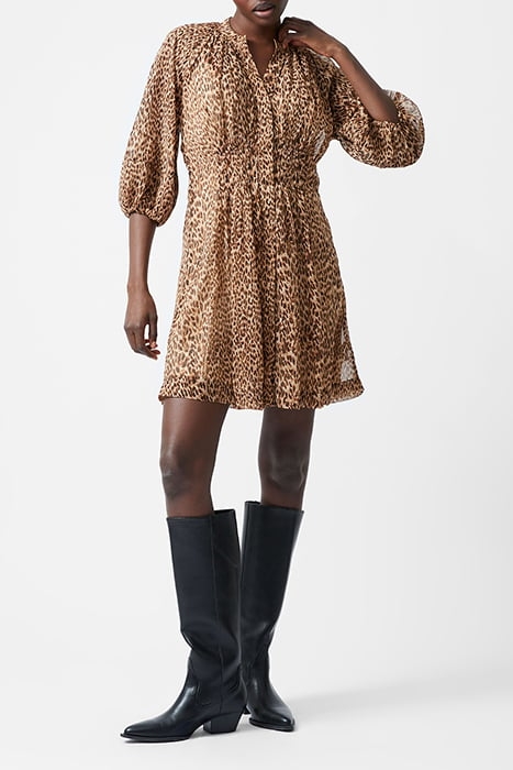 LEOPARD PLEAT WAIST DRESS S CAMEL 2