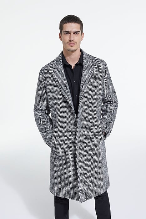 MANTEAU LONG CHEVRON AVEC POCHES BLACK WHITE 1