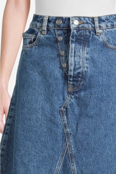 OVERDYED CUTLINE DENIM DOUBLE FLY MAXI SKIRT MID BLUE STONE 4